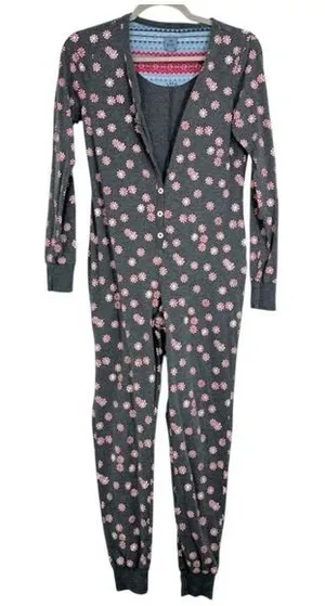 Jane and Bleeker XS Gray Peppermint Candy Print One Piece Pajama‎ Jumpsuit thumbnail 1