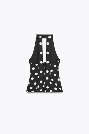 Zara Black and White Polka Dot Halter Top thumbnail 6