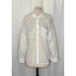 Anthropologie HOLDING HORSES White Lace Sleeve Buttondown‎ Shirt Top Lacey Small thumbnail 2