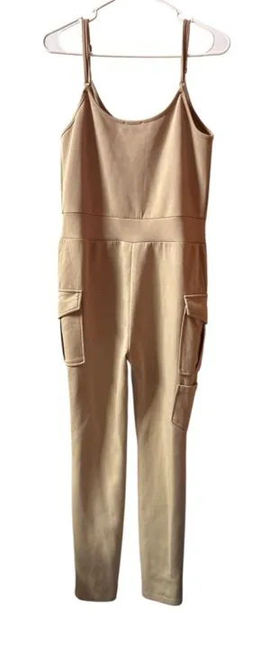 Chocolate USA Tan Cargo Pockets Spaghetti Straps Jumpsuit thumbnail 1