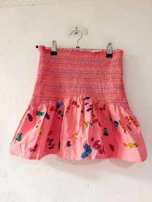 Queen of Sparkles Sequin Splatter Paint Smocked Skirt in Pink Small thumbnail 2