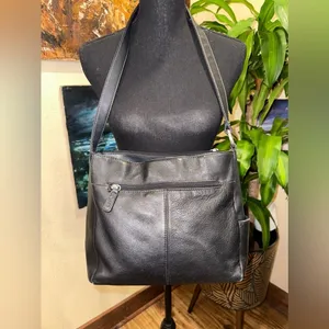 ROLF’S Black Genuine Leather Boho Shoulder Bag Pebble Grain Minimalist Hobo thumbnail 3
