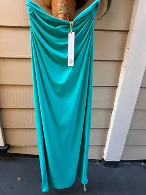 House of Harlow 1960 Turquoise Green Strapless Bodycon Midi Dress Double Lined thumbnail 4