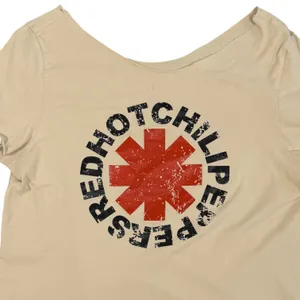 Red Hot Chili Peppers Graphic Tee Womens L Tan Off Shoulder Rock Band Shirt thumbnail 10