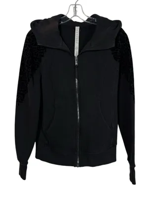 Lululemon Embroidered To You Black Full Zip Velvet Floral Shoulder Hoodie Jacket thumbnail 1