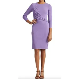 Lauren Ralph Lauren Jersey 3/4 Sleeve Dress Draped Knee Length Purple US 6 NWT thumbnail 3