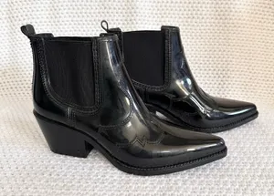 Sam Edelman Black Rubber Winona Cowboy Western Rain Ankle Boots Booties 7 thumbnail 1