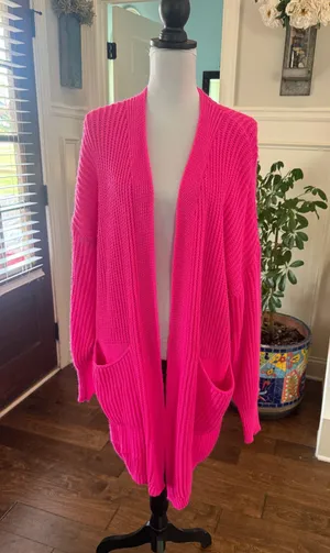 Fobya NWOT Hot Pink Open-Front Oversized Cardigan thumbnail 1