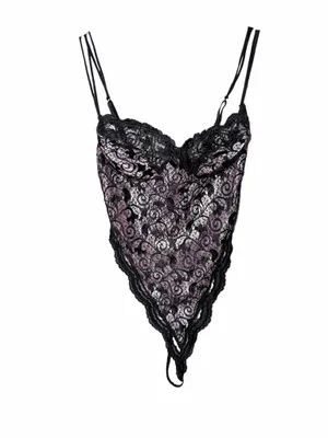 Victoria's Secret Black Pink Lace Bodysuit Thong Teddy 34C V-String Garter-Style thumbnail 2