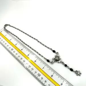silver tone and black floral rhinestone pendant necklace thumbnail 7