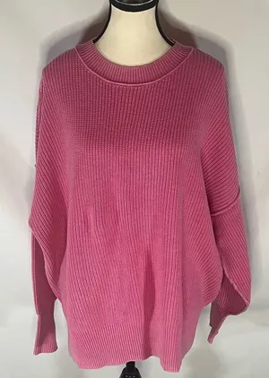 Aerie Love This Moment Pink Ribbed Sweater Shaker Stitch Side Slit Small thumbnail 1