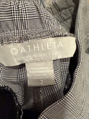 Athleta Brooklyn Grey Plaid Ankle‎ Pants with Black Side Stripe 2 thumbnail 5