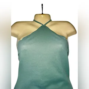 Sage Green Backless Halter Mini Dress thumbnail 4