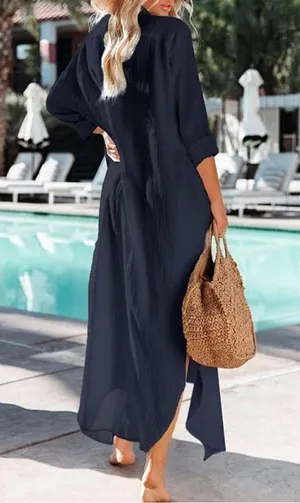 NEW Casual Button Down Maxi Dress Cover Up L thumbnail 2