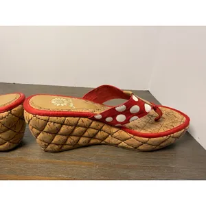 Yellow Box Red Polka Dot Cork Wedge Thong Sandals Estimated Size 7.5 thumbnail 4