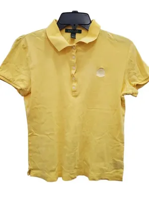 Lauren Ralph Lauren Vintage Women's Yellow Preppy Embroidered‎ Crest Polo Size M thumbnail 1