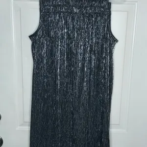 Nine West Black Silver Metallic Lined Sleeveless Party Shift Dress Size Large thumbnail 2
