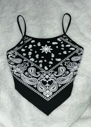 SheIn NWOT Black Paisley Print Bandana Cami Top thumbnail 6