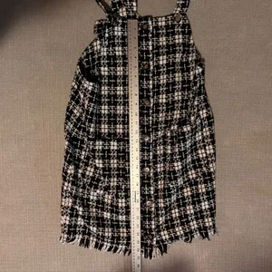 KORI Black White Plaid Tweed Fringe Overall‎ Mini Dress Size Large thumbnail 8