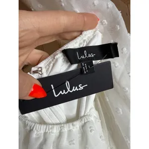 NWT Lulus Longing And Love White Swiss Dot Puff Long Sleeve Mini Dress Wedding L thumbnail 9