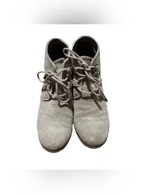 TOMS Kala Wedge Booties Women's 7 Grey Suede Lace Up Heeled Business Casual thumbnail 4