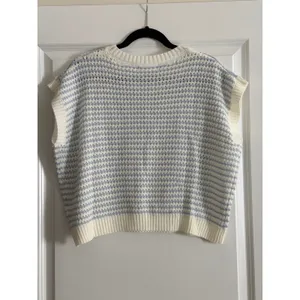 Knit Mix Blue White Striped Sweater Vest Sleeveless Knit Coastal Preppy Small thumbnail 4