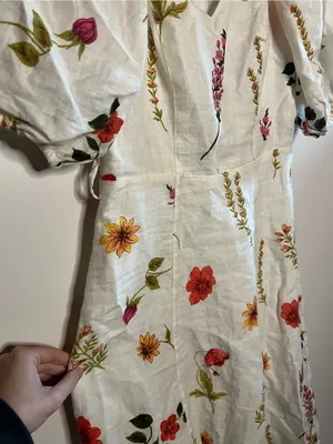 & Other Stories 100% Linen Floral Puff Sleeve Midi Dress thumbnail 9