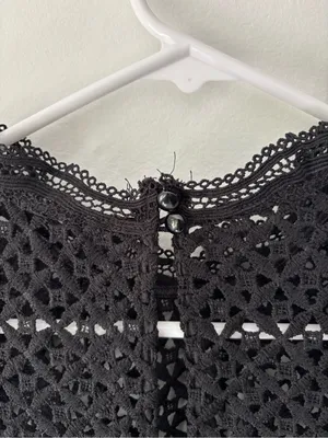 Aqua Black Crochet Lace Mini Dress Bell Sleeves Whimsigoth thumbnail 6
