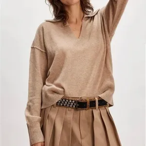 NWT!! FREE PEOPLE Eloura Cashmere‎ Henley Sweater Solid Light Brown Tan X-Large thumbnail 4