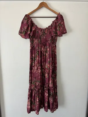 Maurices Burgundy Floral Off-Shoulder Midi Dress thumbnail 3