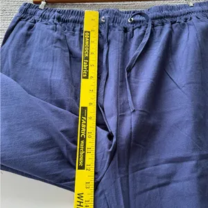 Navy Blue Cotton Linen Drawstring Waist Wide Leg Pants Size Large thumbnail 5