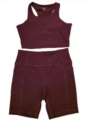 Women's High-Waist Bike Shorts and Crop Tank Set - Maroon thumbnail 1