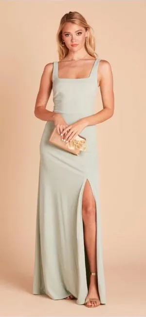 Birdy Grey Alex Crepe Sage Green Square Neck Bridesmaid Maxi Dress Gown Small thumbnail 1