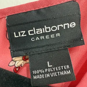Liz Claiborne Pink Pleated Floral Short Sleeve Blouse Large thumbnail 2