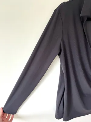 Mango Belinda Wrap Top Blouse V Neck Collared Charcoal Gray Ribbed NWT thumbnail 10