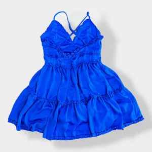 She + Sky Satin Blue tiered ruffled‎ mini dress Size L thumbnail 7