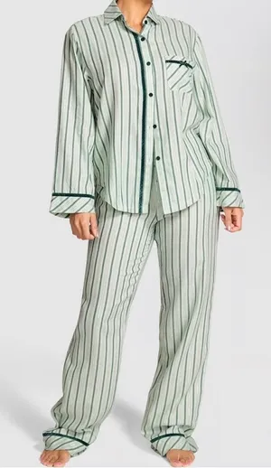 NWT Victoria's Secret PINK Flannel Pajama Set Striped Mint Green 2XL B28 thumbnail 1