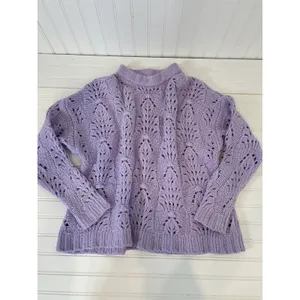 Aerie Womens Purple Oversized Chunky Open Knit Sweater Cozy Preppy Top Size S thumbnail 2