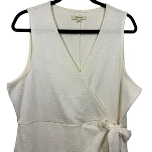 Madewell‎ Crosshatch Side Tie Sleeveless Faux Wrap Dress Bright Ivory XL thumbnail 6