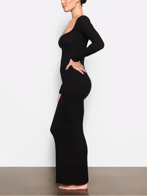 SKIMS Soft Lounge Long Sleeve Maxi Dress Onyx Black Size Small NWT thumbnail 10