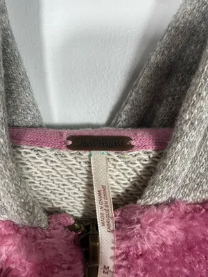 Free People Pink Fuzzy Teddy Half Zip Hoodie Oversized Pullover Balloon Sleeve M thumbnail 6
