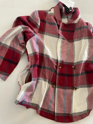 BloomChic Plaid Double-Breasted Blazer Jacket Burgundy Red White Size 12 NWT thumbnail 13