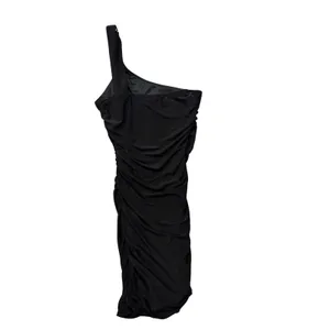 Deb Y2K Mini Dress S One Shoulder Black Ruched Rhinestone Trim Party Going Out thumbnail 3