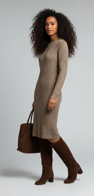Calvin Klein Taupe Cable Knit Sweater Dress Quiet Luxury Fall M thumbnail 1