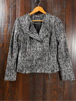 Black/White Asymmetrical Zip Blazer Jacket Size SMALL Black thumbnail 2