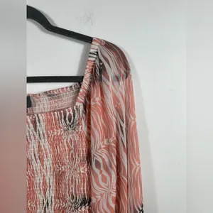 Anthropologie Smocked Crop Top Long Sleeve Sheer Sleeve Blouse Pink Print Size S thumbnail 6