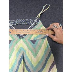 Free People Chevron Turquoise Yellow Slip Sundress Boho M thumbnail 4
