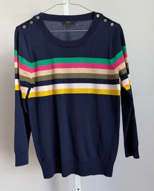 J Crew Merino Wool Academia Office Siren Preppy‎ Button Striped Sweater S Blue thumbnail 1