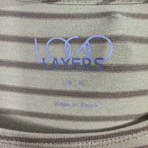 LOGO Layers Tunic Top XL Taupe Stripe Boho‎ Neutral Soft Girl Ruffle Hem thumbnail 2