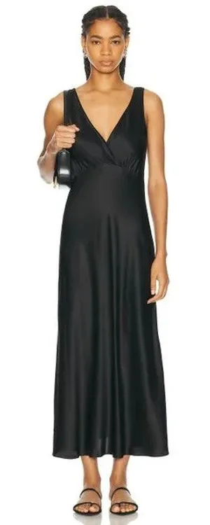 Enza Costa Nuit Silk Satin Minimalist Chic Elegant Maxi Black Dress NWOT XS thumbnail 1